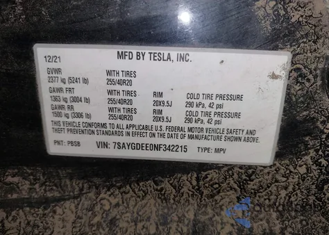 2022 Tesla Model Y Long Range Dual Motor All-Wheel Drive from USA, damaged, VIN 7SAYGDEE0NF342215